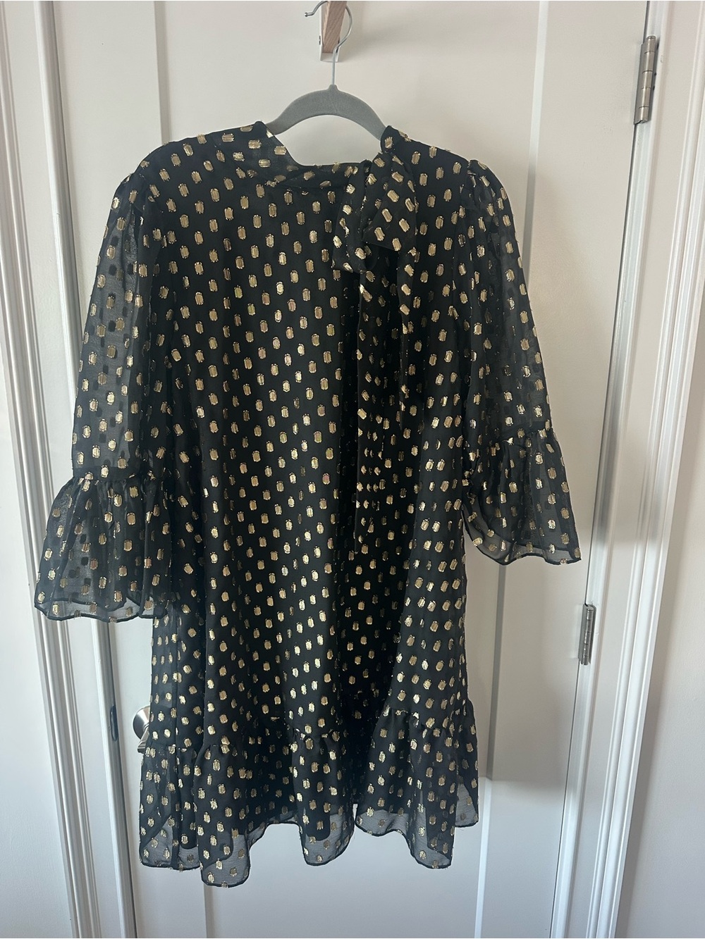 Calvin Klein Black Dress with Gold Metallic Dot Accents